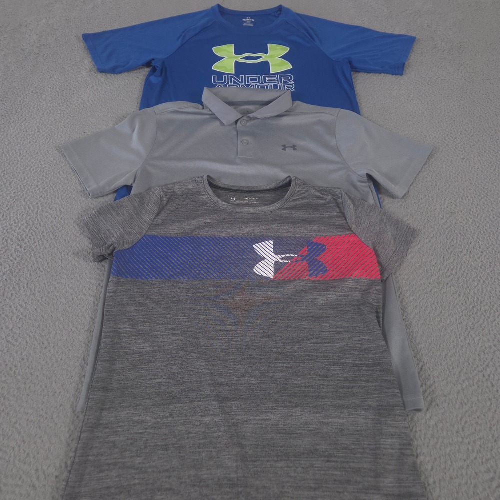 LOT OF 3 Under Armour Shirt Kids XL Multi UA Tech Hybrid Print Performance Polo